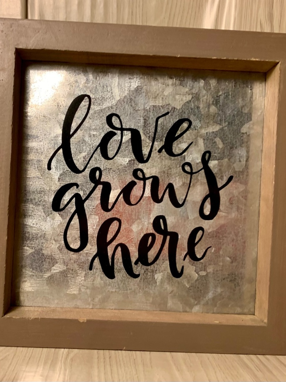 5x5 Love Grows Here Framed Wall Art - Black on Metallic